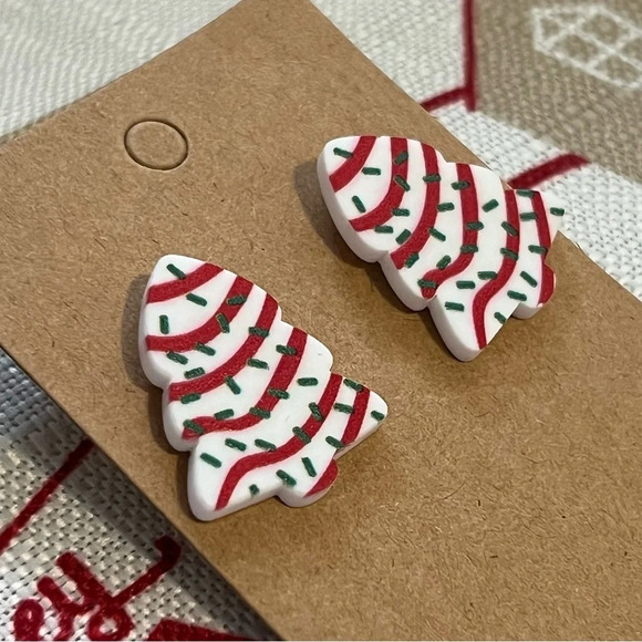 Whimsical Christmas Tree Snack Cake Holiday Earrings - Picture 1 of 5